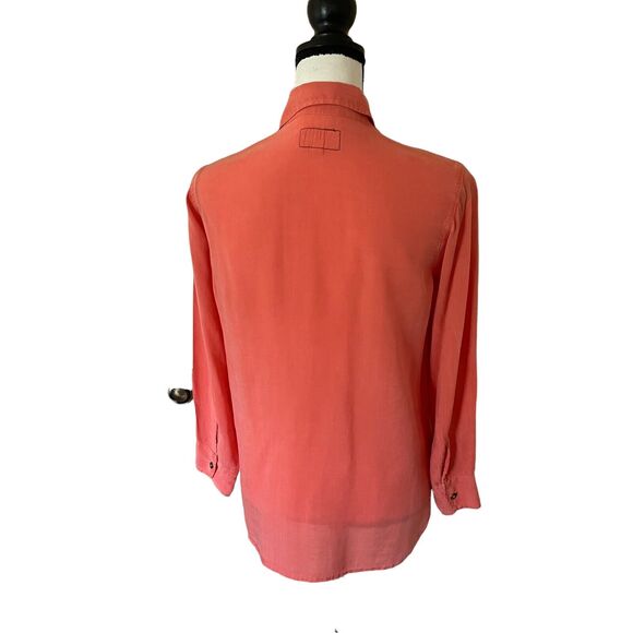 CURRENT/ELLIOT Washable Silk Blouse Top Coral Orange Women's Sz 1 S Long Sleeve - Picture 5 of 9